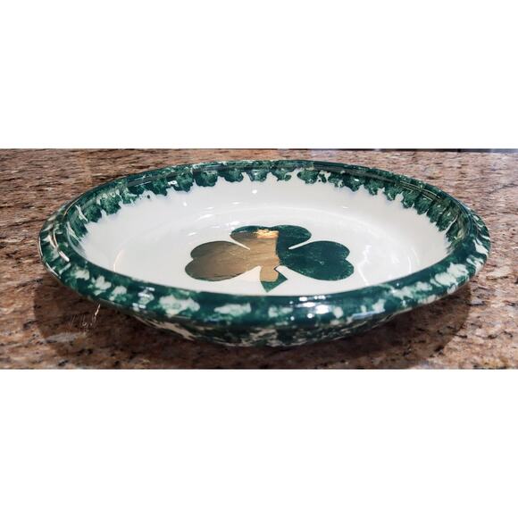 Green Clover Spongeware Pie Plate Pottery - 9" - Picture 13 of 16